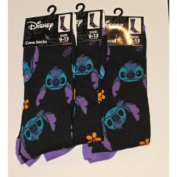 Disney Other - Three Pairs Stitch Face Crew Neck Socks Adult Size 9-13